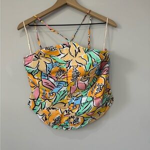 Soft Sport NWOT tropical colorful rushed front shirred back crop top size 2X